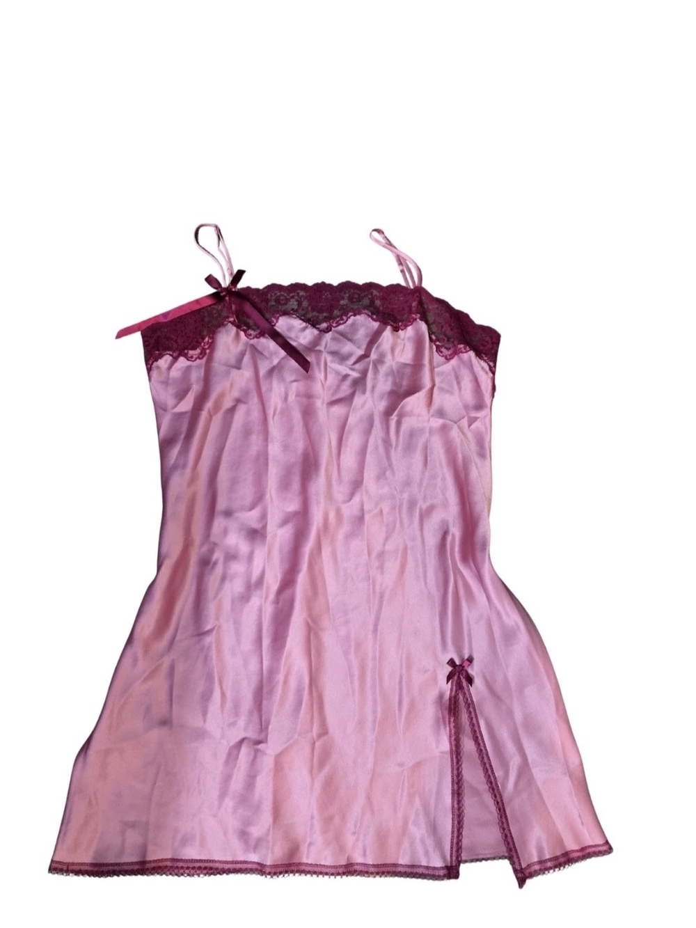 Victoria's Secret Angels Light Pink Satin Slip with Dark Rose Lace Trim Vintage